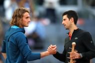 Novak Djokovic and Stefanos Tsitsipas at the Mutua Madrid Open - Day Nine